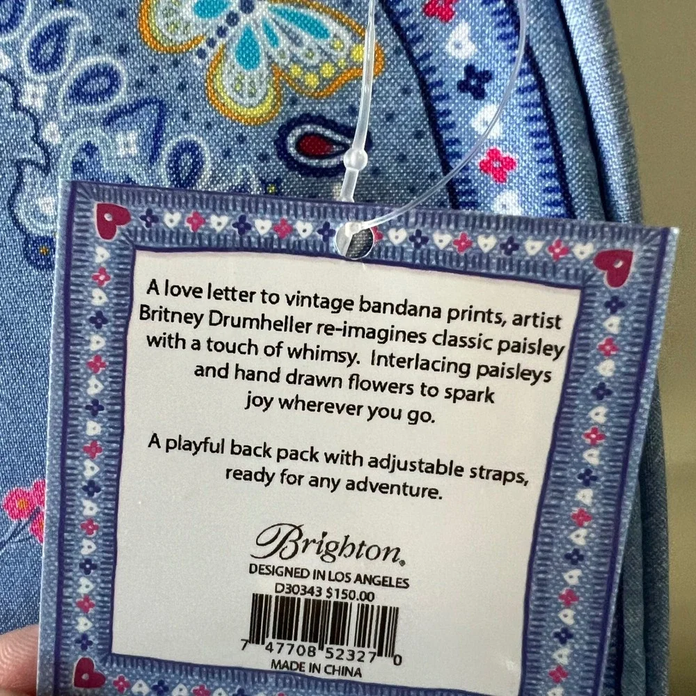 Brighton Bandana Love Blue Paisley Canvas Backpack Britney Drumheller D30343 NEW